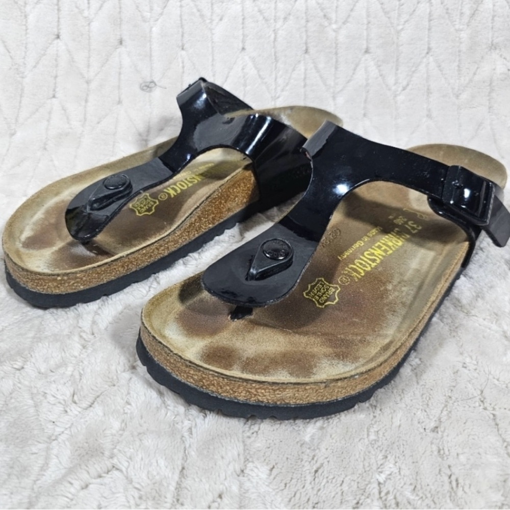Birkenstock Gizeh Black Patent Leather Thong Sandal EU37 L6